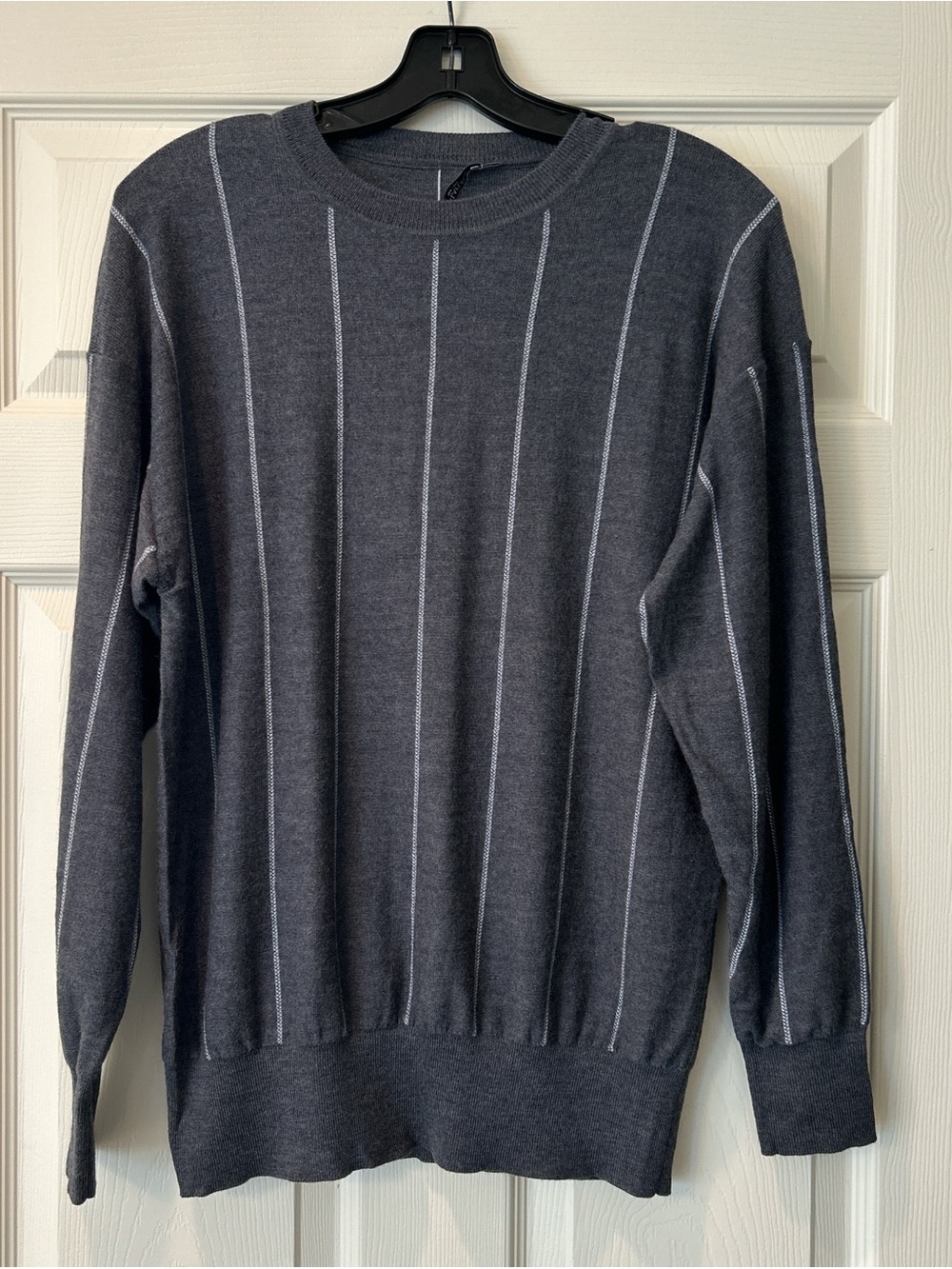 MM Lafleur Men's Charcoal Gray Crewneck with Light Pinstripes